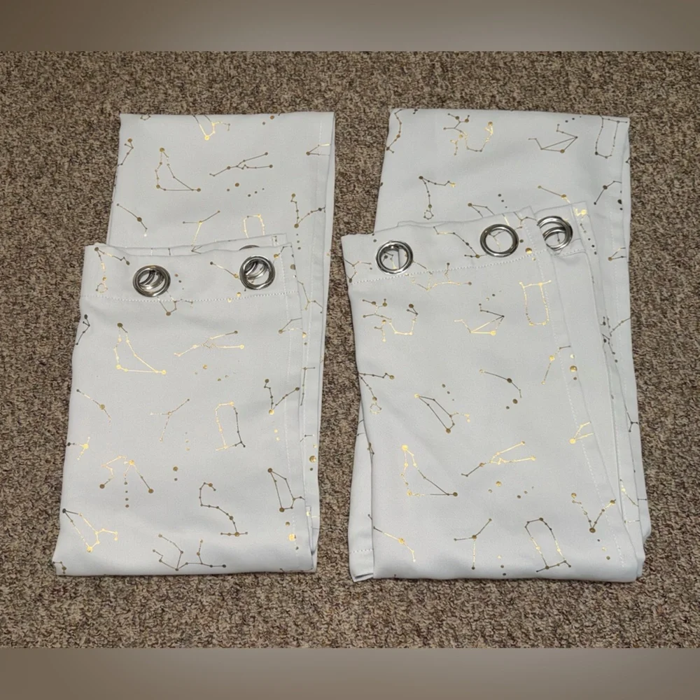 Blackout White Curtains with Gold‎ Constellation Print lot of 2, 50X83